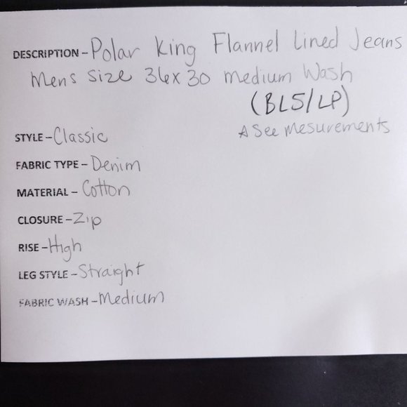 Polar King Flannel Lined Jeans Mens Size 36x30 Medium Wash - Picture 7 of 7